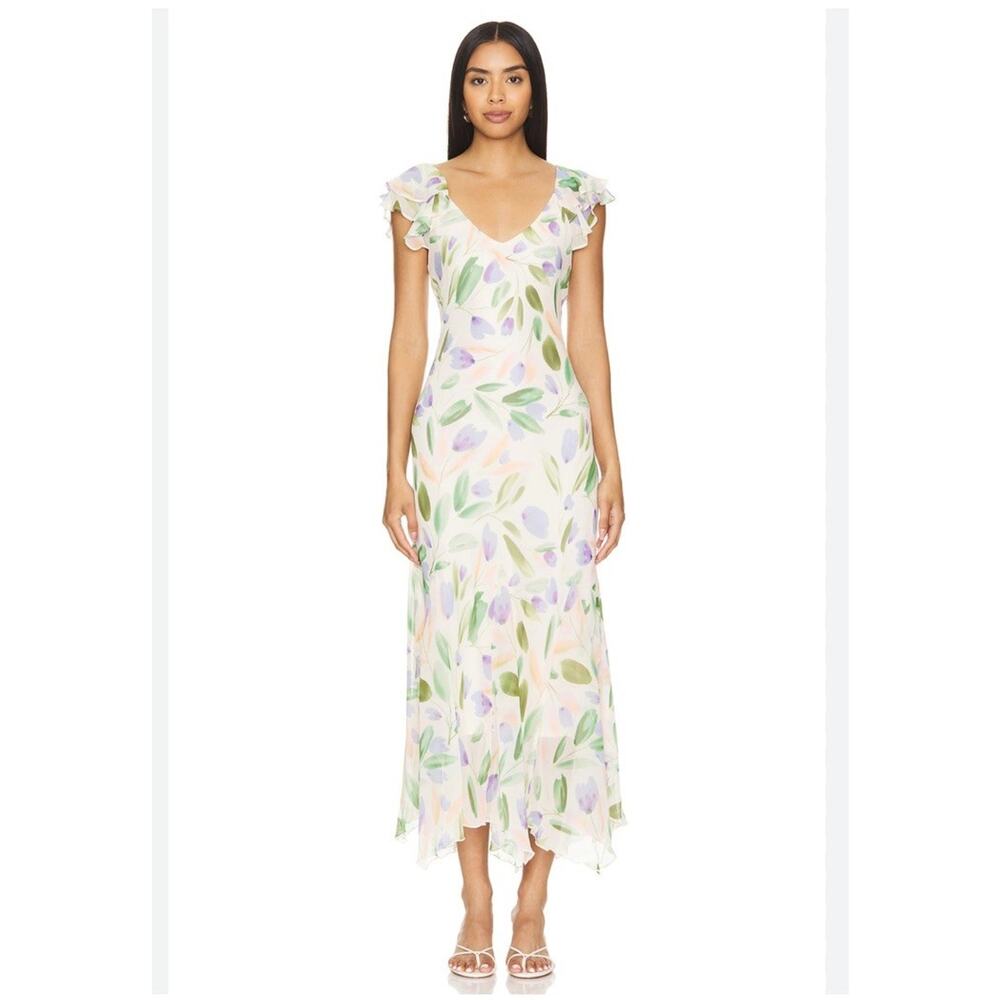 New Revolve ASTR Wisteria Dress Chiffon Maxi Dress Floral Size Large